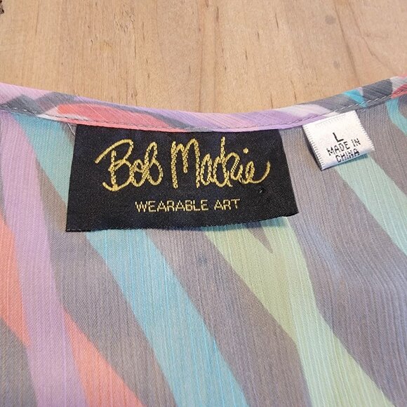 Bob Mackie Wearable Art Vest Colorful Semi Sheer Cover Up Sz L Butterfly Floral - Picture 2 of 6